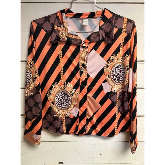 Women's Vintage Leopard Print Striped Blouse - Picture 1 of 4